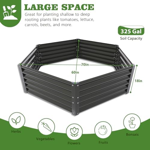 Anleolife 70x60x18in Hexagon Galvanized Raised Garden Bed, Quartz Grey - Image 2