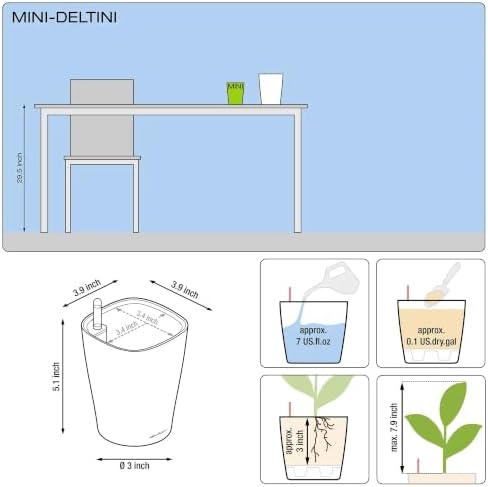 Lechuza MINI-DELTINI Shiny Taupe High Gloss, Self-Watering Small Indoor Planter, H5.1 L3.9 W3.9 in - Image 5
