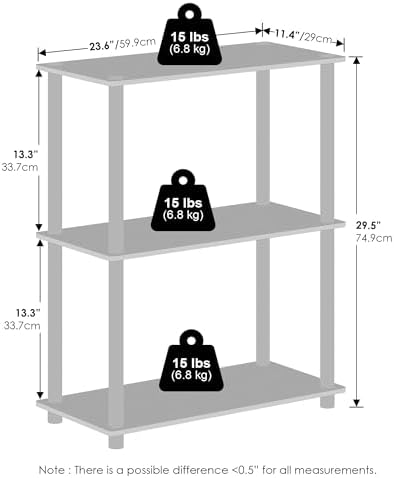 Furinno Turn-N-Tube Book Shelf, 3-Tier Bookshelf, Bookcase with Multipurpose Compact Display Rack, 11.6 x 23.6 x 29.6, for Living Room, Bedroom, Home Office, French Oak/Black - Image 3
