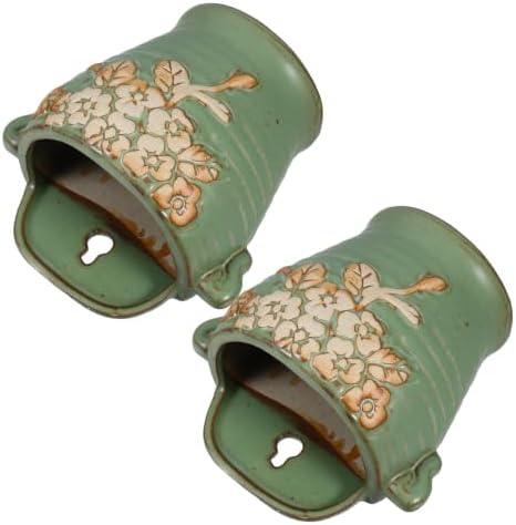 2pcs Vintage Green Ceramic Wall Mounted Planter Partial Wall Hanging Plant Holder for Succulents and Pothos Elegant Indoor Decorative Flower Pot Space Saver and Handcrafted Design by OKUMEYR