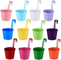 12 Pack Balcony Planters Railing Hanging, Colorful Railing Planter 6.4 Inch Plant Pots with Drainage Holes Hanging Plant Holder Indoor Hanging Planter Outdoor Flower Pots by Planterhoma