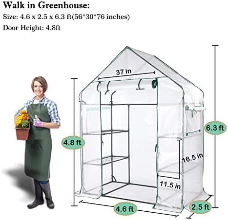 56x30x76 Mini Walk-in Greenhouse, Portable Plant House with 3-Tier Shelves - Image 4