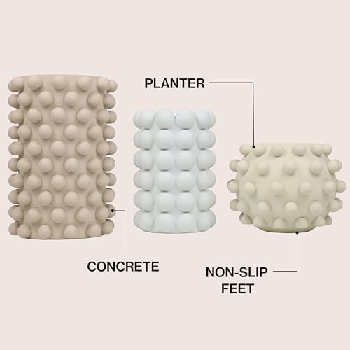 Eyely Delara Modern Minimalist Handmade Concrete Bubble Cylinder and Round Planter Set, Matte Soft Neutral (Set of 3) (NLP1002A-3SET) - Image 4