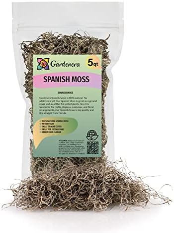 Gardenera Premium Natural Spanish Moss | Natural Preserved - Great Ground Cover - Filler for Potted Plants - 5 Quart Bag by Gardenera