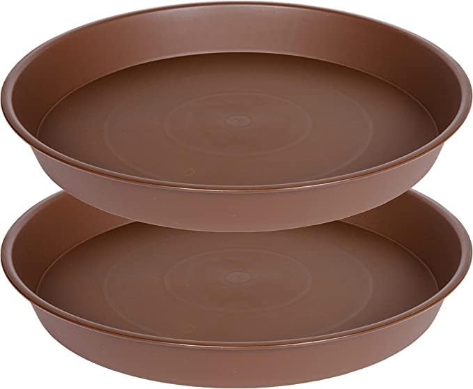 2 Pack of 16 17 inch Plant Saucer (15 inch Base), 2.3" Depth, Plant Trays for Pots, Plastic Plant Saucers for Indoors, Bird Bath Bowls, Flower Pot Drip Trays for Planter (17", Chocolate) by Bleuhome