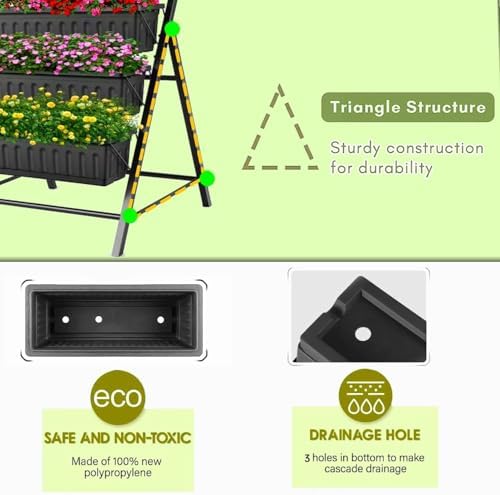 TEANDE 2 Pack Vertical Raised Garden Bed, 5-Tier Elevated Planter Box w/Drainage System & 4 Hooks for Herbs Vegetables Flowers, Vertical Garden Planter for Patio Yard Indoor Outdoor, Black - Image 7