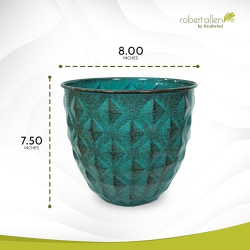 Headwind Glazed Ironstone Diamonte Collection – Surf Green 8-Inch Decorative Plant Pot, Indoor & Outdoor, Vintage Diamond-Textured, Lightweight & Weather-Resistant for Garden Use by Robert Allen - Image 2