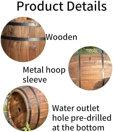 Rustic Wooden Wine Barrel Planter, Creative Barrel Flower Pot for Balcony, Garden, Patio, Home Décor(9.8" H) - Image 3