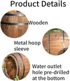 Rustic Wooden Wine Barrel Planter, Creative Barrel Flower Pot for Balcony, Garden, Patio, Home Décor(19.7" H) - Image 3