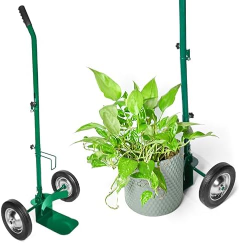 GOLETIO Potted Plant Mover Dolly with Flat-Free Rubber Wheels - Heavy-Duty Plant Pot Mover Caddy with Adjustable Grip and Foldable Handle for Indoor and Outdoor by GOLETIO