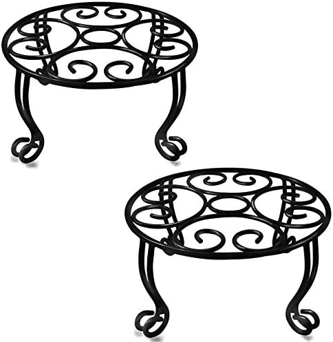 TREEZITEK 2 Pack Heavy Duty Iron Plant Stand, 11.8'' Diameter, 6'' Tall, Black, Powder Coated, Round, Sturdy & Stable, Indoor/Outdoor, No Assembly Required by TREEZITEK