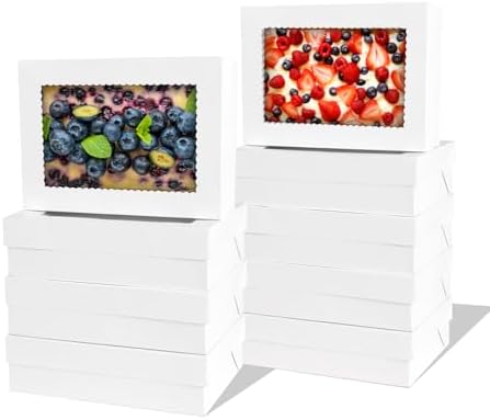 16pcs 14x10x4 inch Cake Boxes with Window，White Rectangle Sheet Large Bakery Boxes for Pastry Dessert Cake, Cupcakes Donuts Cookies Pie Treat Packaging by PFAMKEER