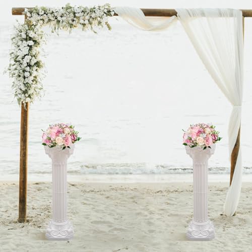 White Plastic Roman Columns Wedding Decor, 2 Pack 34.65 Inch Decorative Roman Pillar Pedestal Stand, Flower Pot Holder for Wedding Party Ceremony Garden Patio Lawn Decor - Image 3