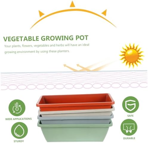balacoo Large Rectangular Vegetable Planter with Drainage Saucer, Medium 43cm Window Herb Garden Pot Set of 4 in Gray, Sky, Terracotta, and Light Green for Indoor Balcony Gardening - Image 3
