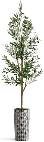 Artificial Tree in Black and White Geometric Planter, Fake Olive Silk Tree for Indoor and Outdoor Home Decoration - 68" Overall Tall (Plant Pot Plus Tree) - Image 2