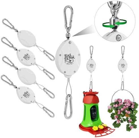 Plant Pulleys for Hanging Plants, Heavy Duty Retractable Hangers, 304 Stainless Steel Rope, Auto Plant Holder, Adjustable Climbing Hook for Garden Baskets Watering, or Bird Feeders (White-4) by Unknown