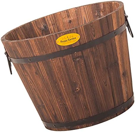 Hemoton Medium Garden Wooden Effect Barrel Planter, Outdoor Half Whiskey Cask Flower Pot, Indoor Rustic Patio Grow Plant Container by HEMOTON