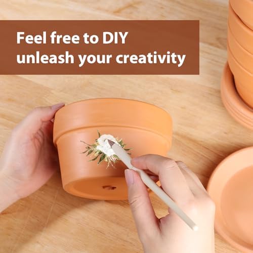INGOFIN 5 Inch Terracotta Shallow Pots Set with Saucer - Ceramic Clay Pots with Drainage Hole, Terra Cotta for Plants for Indoor Outdoor Plants, Set of 6 - Image 5
