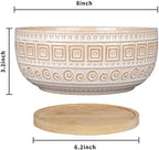 G EPGardening 8 Inch Ceramic Succulent Planter Pots for Indoor Plants Round Shallow Bonsai Planter Pot with Drainage and Bamboo Saucer White - Image 2