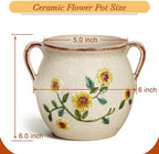 BUYMAX 6 Inch Vintage Ceramic Flower Pot with Handles and Drainage Hole - Image 4