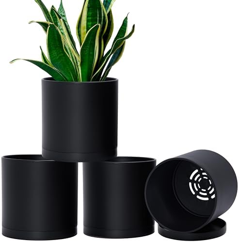 D'vine Dev 4-Pack Black Plastic Planters with Saucers, 6.5 in, 74-Y-L-2 by DvineDevPlanterPotsandStand