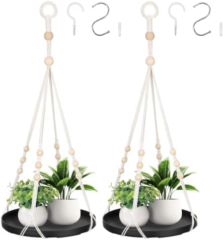 GREANER 2PCS Macrame Plant Hanger, Black Hanging Macrame Plant Holder with Handmade Cotton, Plant Window Hanger for Indoor and Outdoor Use by GREANER