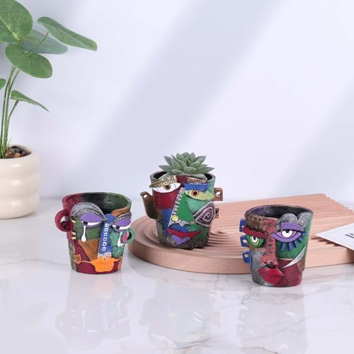 Mini Face Planters 3PC Set – Unique Resin Art Flower Pots for Succulents, Cacti & Small Plants – Decorative Funny Plant Pots for Indoor & Outdoor, Face Planter Gift, Picasso‑Inspired - Image 7