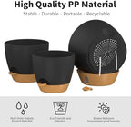 12/10/9 Inch Self Watering Pots for Indoor Outdoor Plants, Set of 3 Large Plastic Planters with Visual Water Window, Drainage Holes & Watering Lip, Modern Decorative Flower Pots (Black) - Image 4