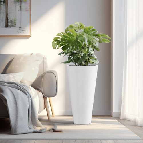 Kante Set of 2 White Plastic Round Planters 29" Tall Home & Outdoor - Image 5