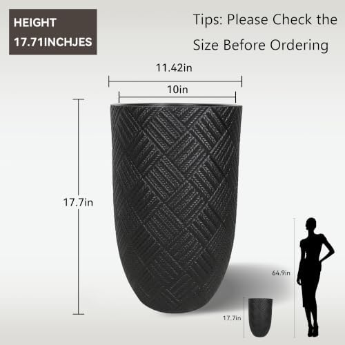 Oakrain 17.7" Tall Planter for Indoor Plants, Black Large Floor Planter - Image 2