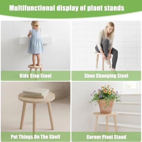 3-Pack Plant Stand Indoor, Single Wood Plant Stand for 6-12 Inch Pots, Modern Plant Stool for Large Plants, Wooden Plant Table Tall Plant Holder for Living Room Balcony Office (Light Brown) - Image 5