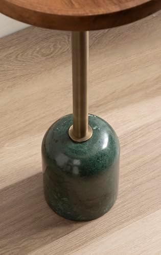 Kate and Laurel Shorrock Round Mango Wood Side Table, 12 x 12 x 24, Walnut Brown, Brass, and Green Marble, Modern Pedestal End Table with Marble Base for Bedroom Nightstand or Living Room Plant Stand - Image 6