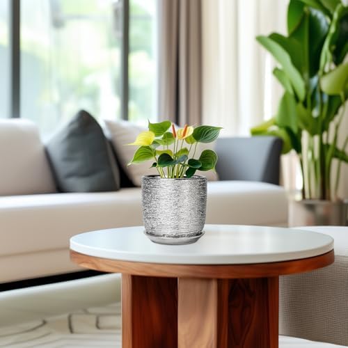Ceramic Plant Pot 5 Inch, Indoor Planter with Drainage, Silver - Image 4