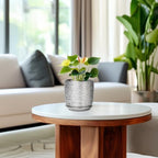 Ceramic Plant Pot 5 Inch, Indoor Planter with Drainage, Silver - Image 4