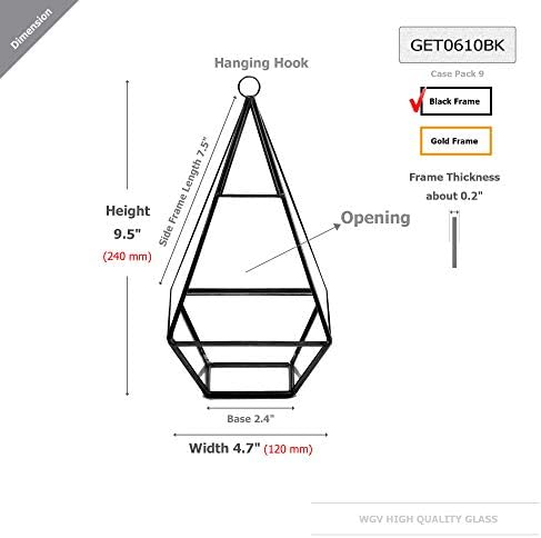 WGV Hanging Geometric Planter Terrarium Width 5" Height 9.5" Clear Glass Black Frame DIY Succulent air Plant Miniature Fairy Garden Windowsill Decor Raised Tall Pyramid 1 Piece - Image 2