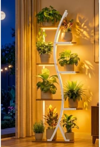 56" Plant Stand Indoor with Grow Lights, 7 Tiered Tall Metal Plant Shelf by MJOMKN