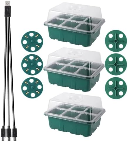 Seed Starter Tray with Built-in LED Grow Light, Adjustable Vent Humidity Dome Germination Box, Breathable Plant Seed Starting Pots, Indoor Garden Greenhouse Seedling (3-6 Cell Square) by Unknown