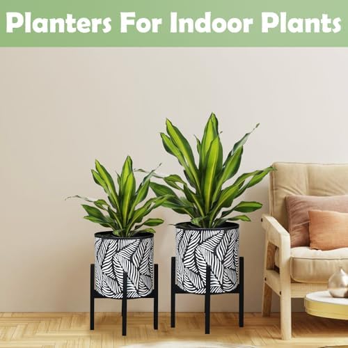 10 & 12 Inches Flower Plant Pot with Stand Set of 2 with Drainage Holes - Image 5