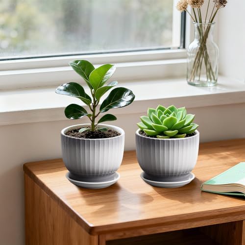 Ceramic Plant Pots, 5.5 Inch, Gray+White, Set of 4 - Image 5