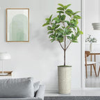Artificial Tree in Geometric Planter, Fake Magnolia Tree for Indoor and Outdoor Home Decoration - 70" Overall Tall (Plant Pot Plus Tree) - Image 3