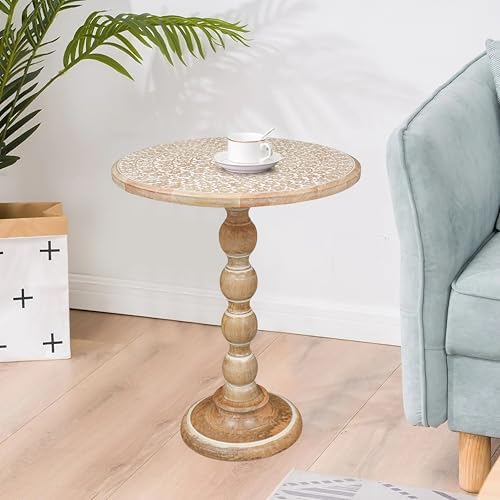 End Tables for Living Room– SideTables for Small Spaces, Modern Accent Nightstand with Hand-Carved Top & Solid Wood Tables for Living Room, Bedroom, Office – 18x22 White wash - Image 3