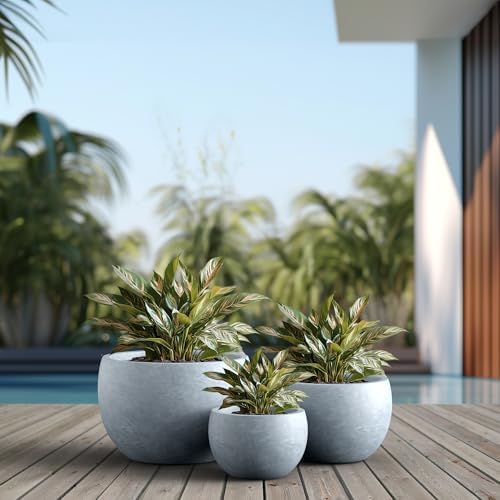 Kante 3-Pack 20" 15.7" 11.8" W Round Blue Gray Concrete Planters - Image 4
