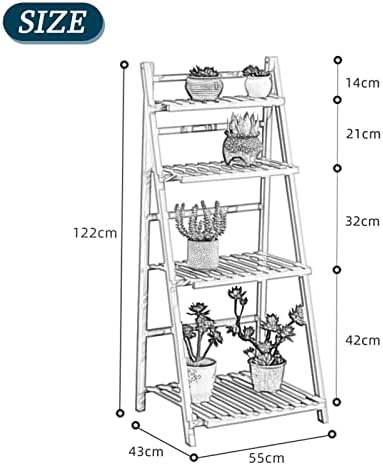 Bamboo Folding Flower Pot Stand 4 Tier Plant Stand Ladder Flower Shelf Garden Planter Display Storage Shelves Rack Bonsai Holder,55 X 43 X 122cm (Color : B) - Image 2