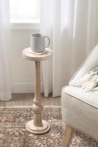 Kate and Laurel Wegner Coastal Wooden Round Drink Table; 8 x 23; Whitewash; Elegant and Durable Pedestal Table for Use as Small Drink Table; Plant Stand; or Decorative Item Display - Image 2