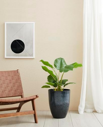 Glitzhome 16.75" H Garden Tall Planter Pots,Set of 2 Modern Round Tall Planter with Drainage Holes,PE and Stone Faux Ceramic Large Flower Pots for Outdoor Indoor,Ceramic Gradient Turquoise - Image 5
