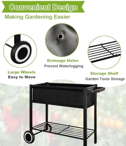 Raised Garden Bed with Legs Outdoor Elevated Planter Box with Wheel - Image 6