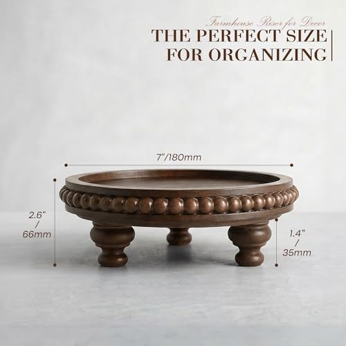 EOSAHR Acacia Wood Riser with Beads, Pedestal Stand for Tabletop, DarkBrown - Image 2