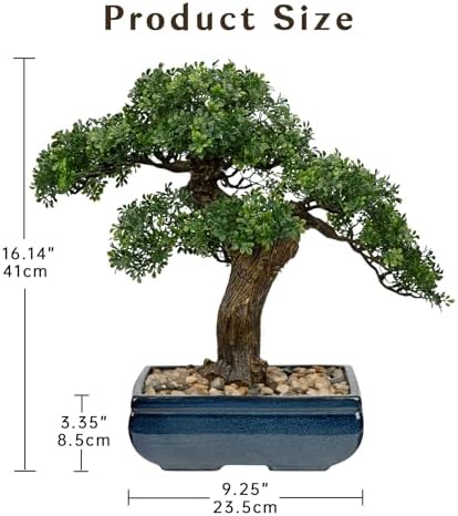 Artificial Bonsai Tree Juniper Faux Plants Indoor Fake Plants Decor with Blue Square Ceramic Pots for Home Table Office Desk Bathroom Shelf Bedroom Living Room Farmhouse Decorations - Image 6