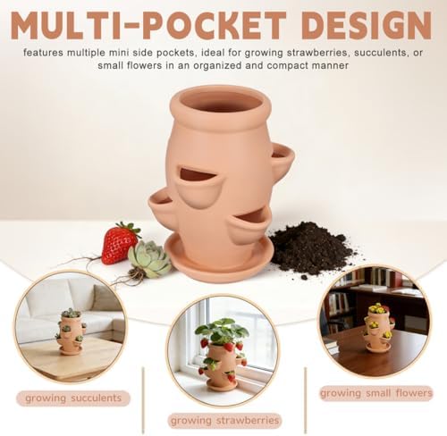 Abaodam Small Strawberry Planter Tower 6 Pocket Terracotta Strawberry Pot - Image 4