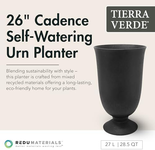 Tierra Verde Cadence Self-Watering Urn Planter, Black, 14" x 23" - Image 2